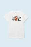 Kids Soft Cotton Printed White T-Shirt