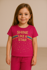 Girl "Shine Like A Stare" Printed Cotton T-shirt